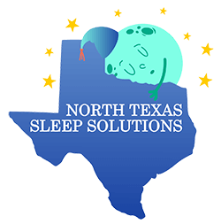 North Texas Sleep Solutions logo, Keller, TX. state of texas with a sleeping moon and stars.